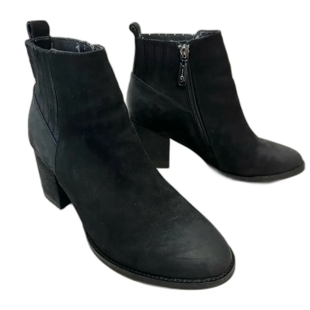 Blondo Black NOA Cognac Nubuck Waterproof Zip Block Heel Ankle Booties Size 8